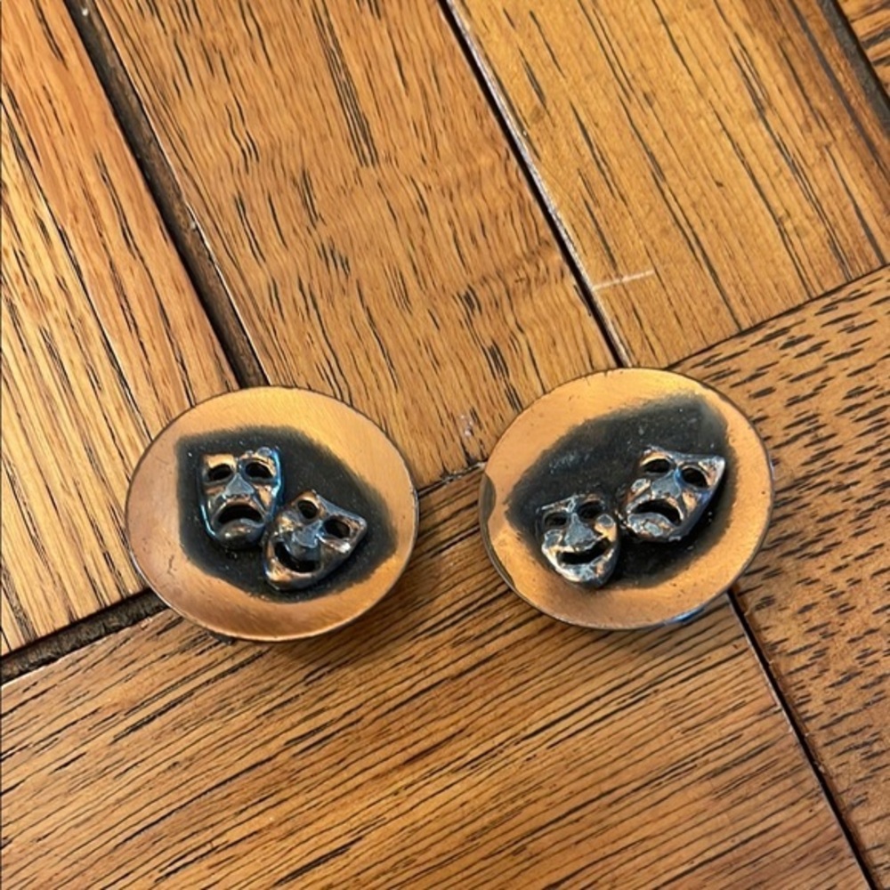 Bronze metal Comedy and Tragedy Mask Earrings